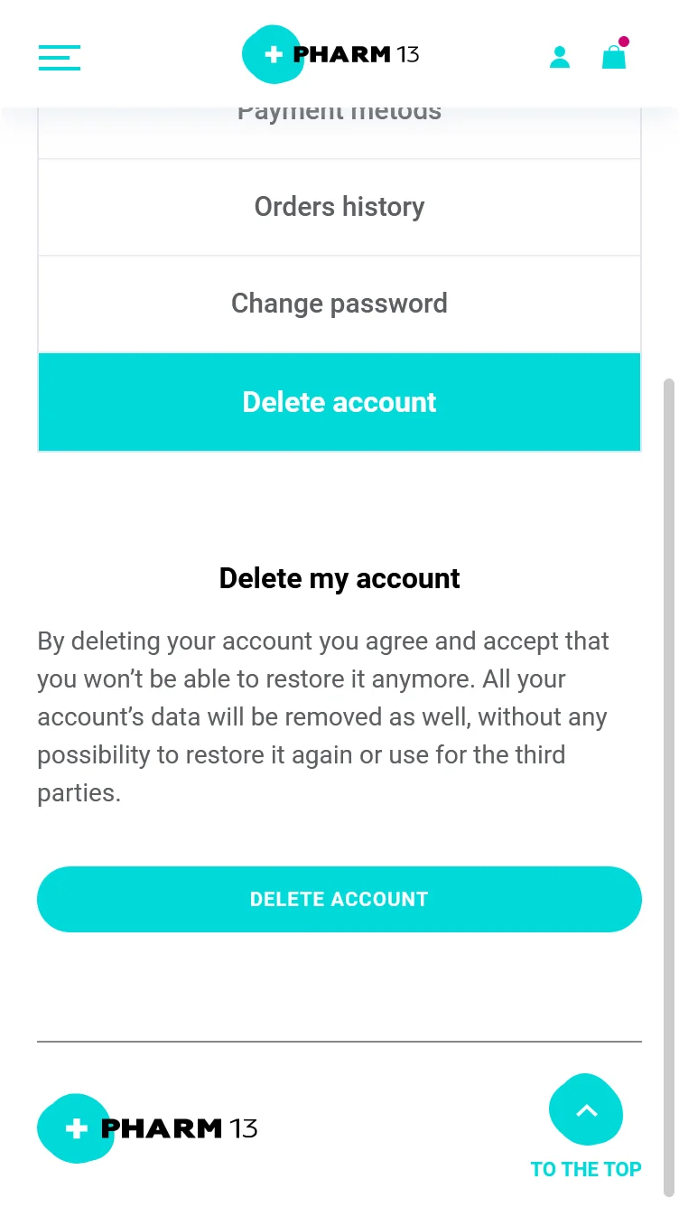 Pharm13 user delete account